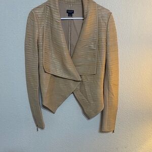 Marciano Beige Ribbed Draped Open-Front 100% Lamb Leather